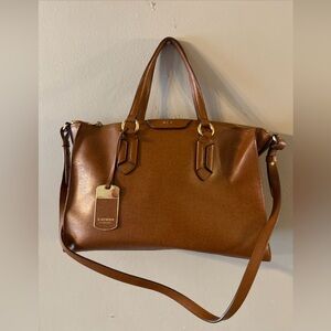 Lauren Ralph Lauren  Pocket Hobo Satchel Tan Gold-Tone Hardware